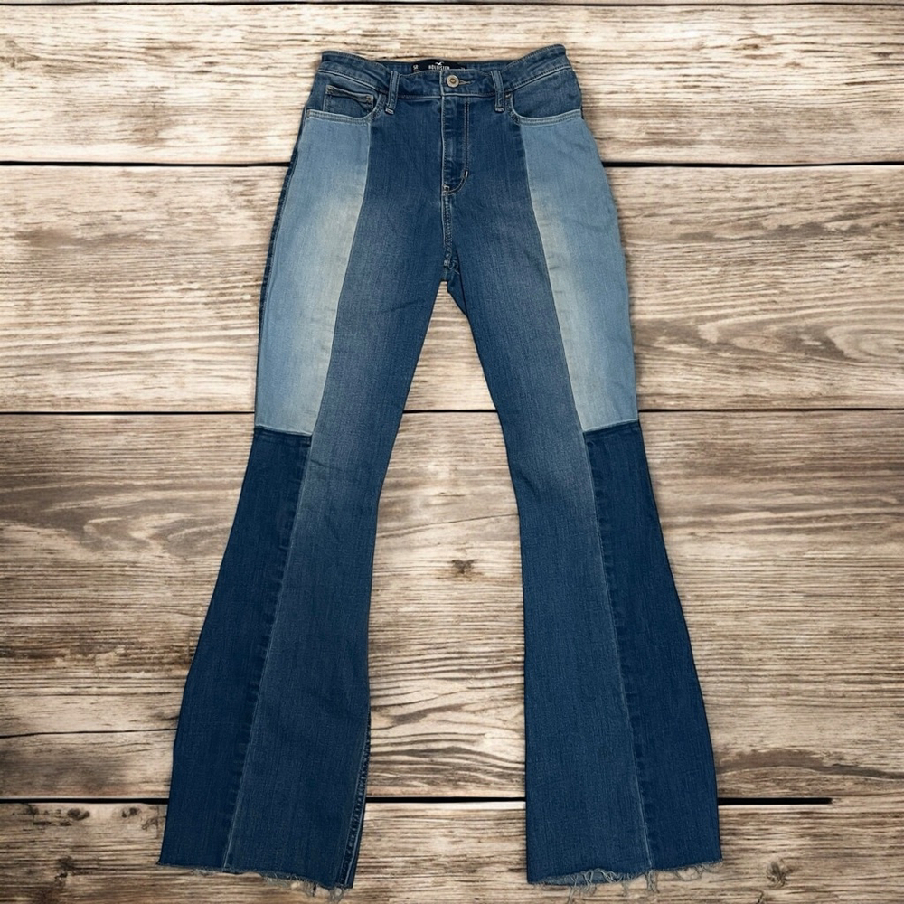 Hollister Two-Tone Blue Patchwork Flare Jeans - Picture 14 of 14